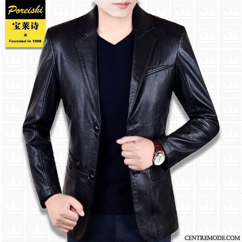 Vestes En Cuir Homme Veste En Cuir Clearance À Vendre Âge Moyen Slim Costume Anti-saison Jaune