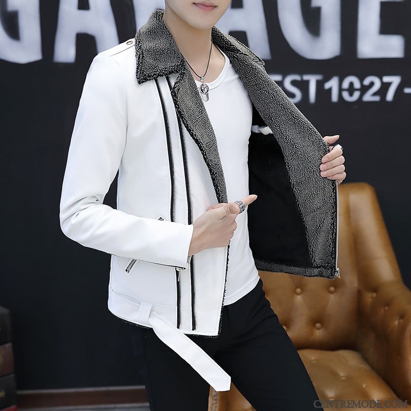 Vestes En Cuir Homme Veste En Cuir Slim Beau Manteau Tendance Hiver Noir