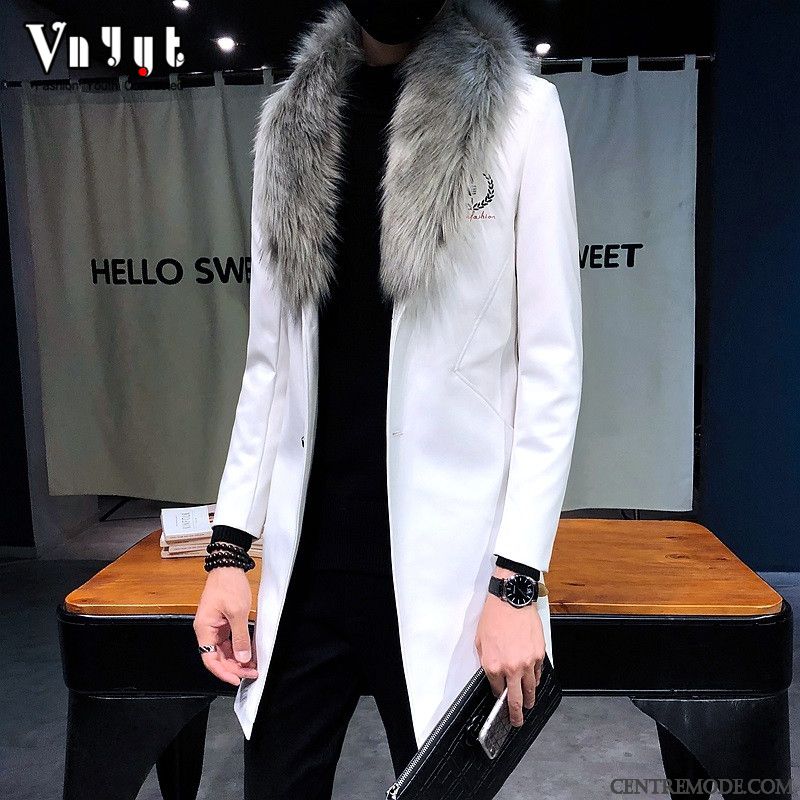 Vestes En Cuir Homme Vêtements D'hiver Fourrure Duvet Longue Parka Beau Manteau Rouge