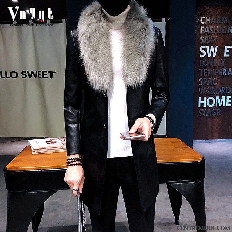 Vestes En Cuir Homme Vêtements D'hiver Fourrure Duvet Longue Parka Beau Manteau Rouge