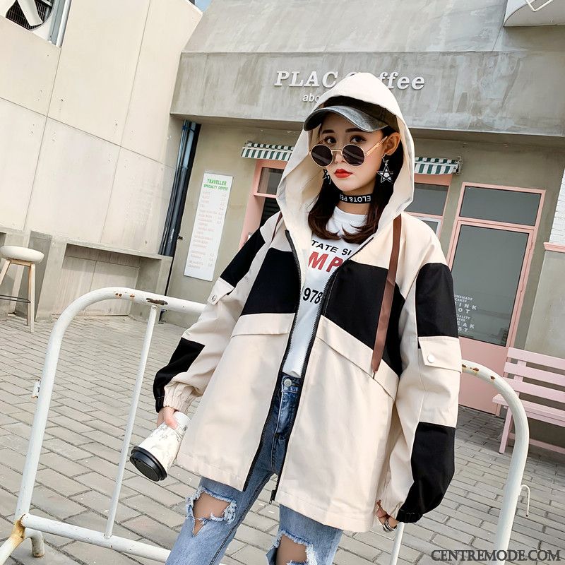 Vestes Femme Capuche Baggy Manteau Court L'automne Vêtements De Baseball Couleurs Mixtes Rouge