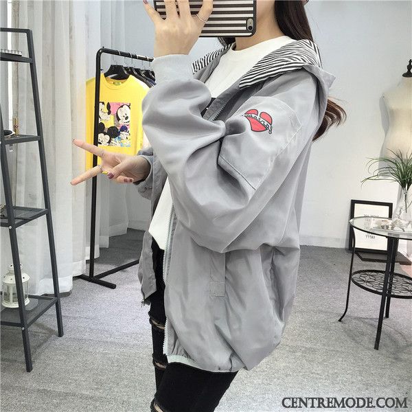 Vestes Femme Capuche Baggy Manteau Court L'automne Vêtements De Baseball Couleurs Mixtes Rouge