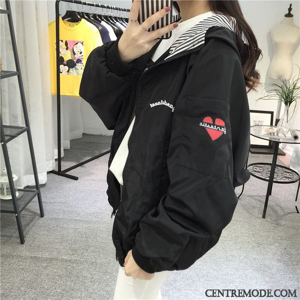 Vestes Femme Capuche Baggy Manteau Court L'automne Vêtements De Baseball Couleurs Mixtes Rouge