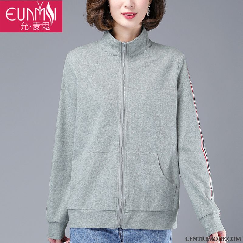 Vestes Femme Cardigan Manteau Décontractée L'automne Sweatshirt Coton Bio Gris