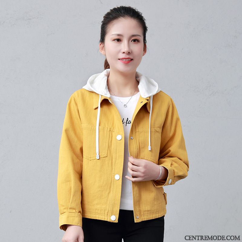 Vestes Femme Denim Frais Manteau Capuche Étudiant Court Rose