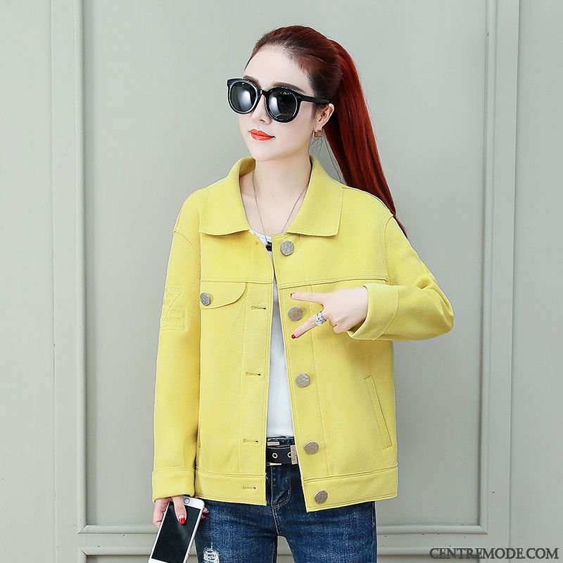 Vestes Femme Décontractée Slim Étudiant Manteau Une Veste Blouson Pure Jaune