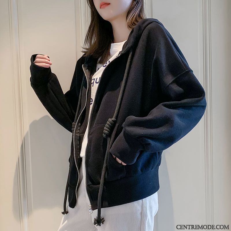 Vestes Femme L'automne Baggy Étudiant Capuche Manteau Tendance Rose