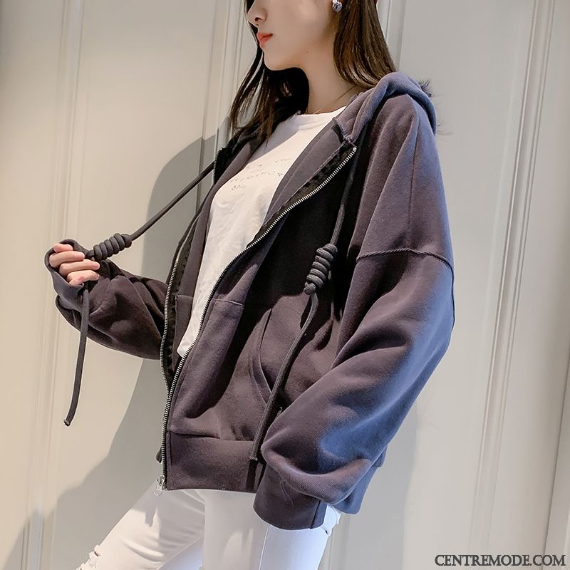 Vestes Femme L'automne Baggy Étudiant Capuche Manteau Tendance Rose