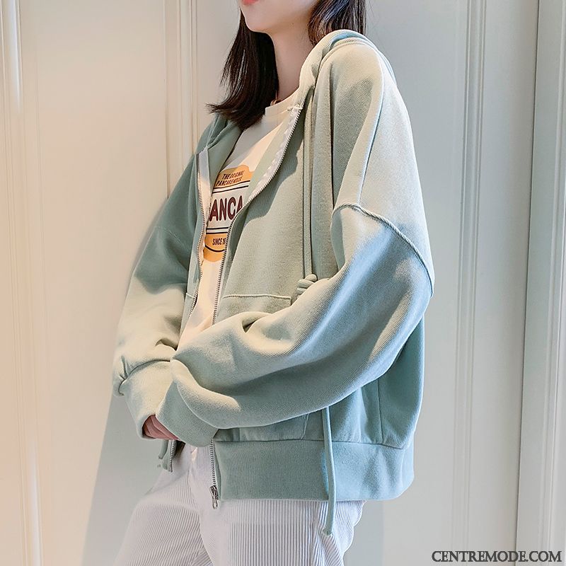 Vestes Femme L'automne Baggy Étudiant Capuche Manteau Tendance Rose