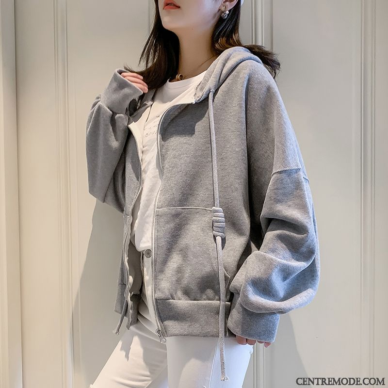 Vestes Femme L'automne Baggy Étudiant Capuche Manteau Tendance Rose