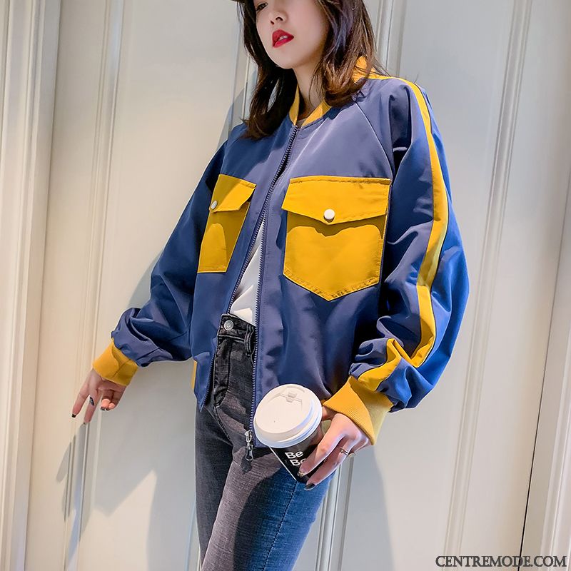 Vestes Femme L'automne Vêtements De Baseball Manteau Baggy Une Veste Printemps Jaune