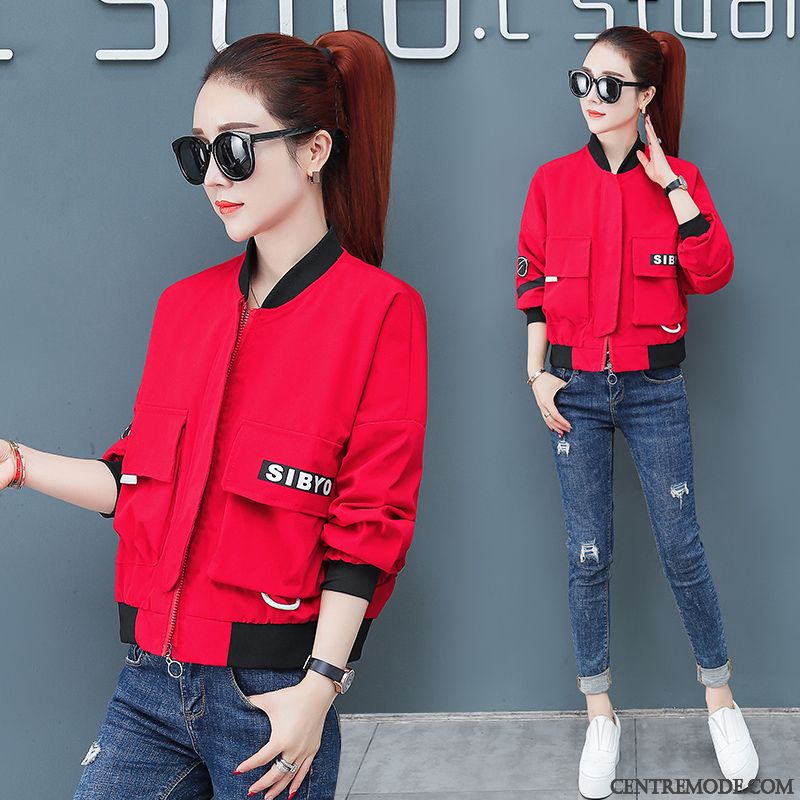 Vestes Femme Manteau Mode Une Veste Baggy Court Vêtements De Baseball Rouge