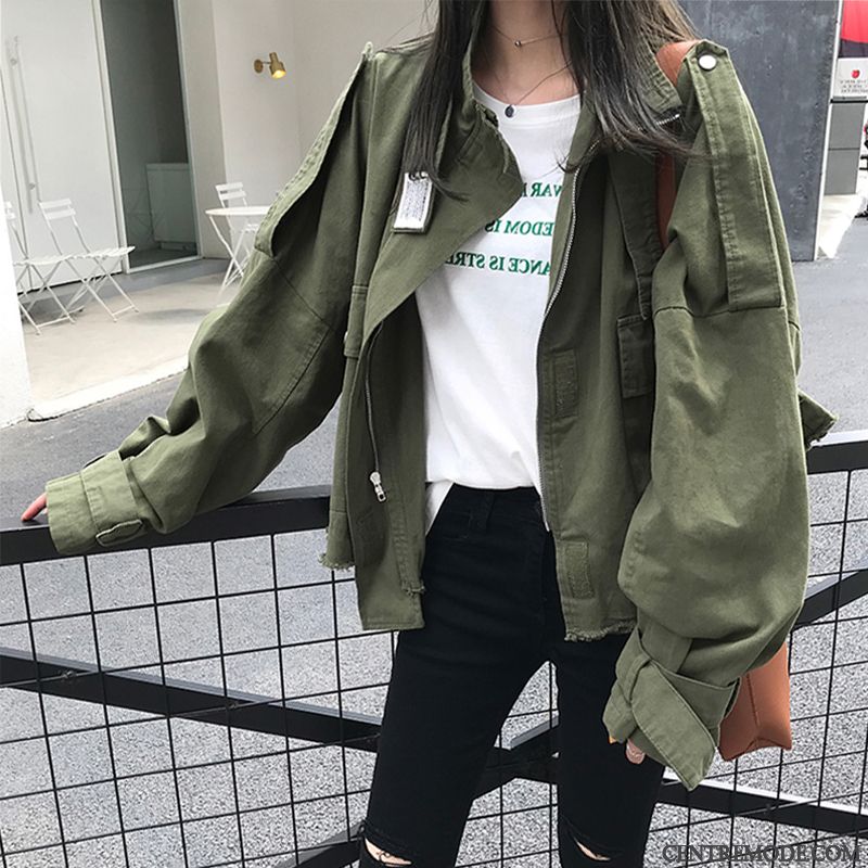 Vestes Femme Manteau Rétro Décontractée Une Veste Baggy L'automne Vert