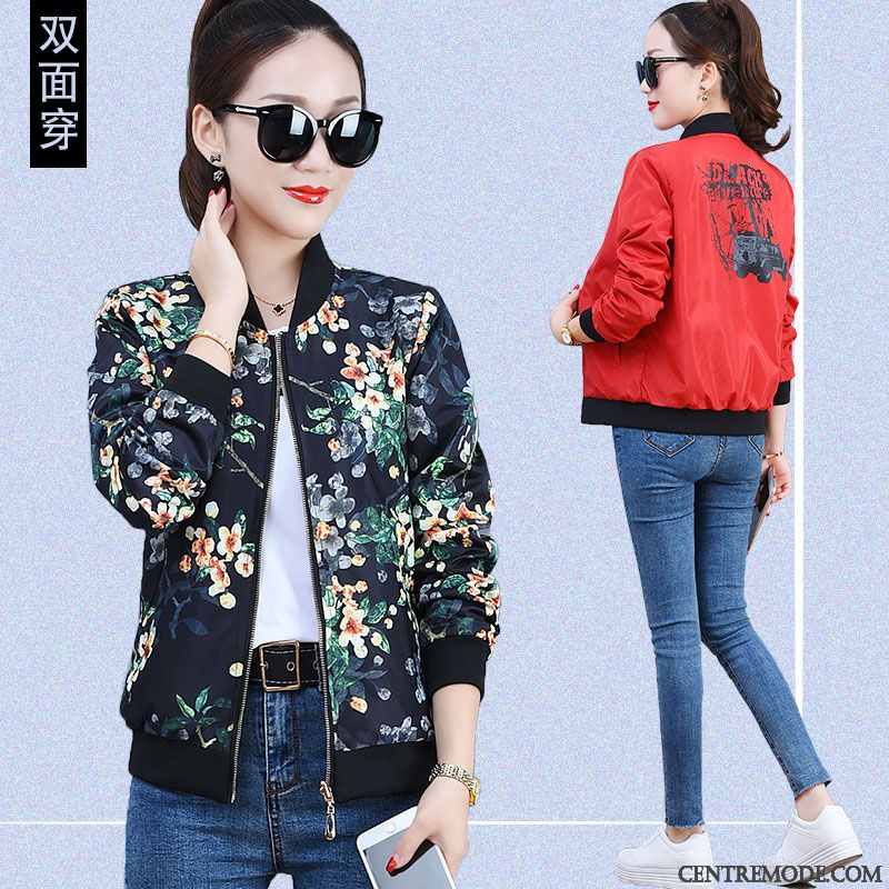 Vestes Femme Mode L'automne Printemps Vêtements De Baseball Manteau Fleur Impression Or