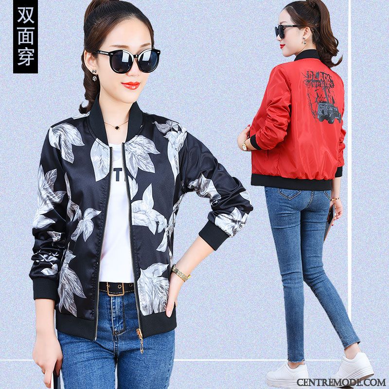 Vestes Femme Mode L'automne Printemps Vêtements De Baseball Manteau Fleur Impression Or