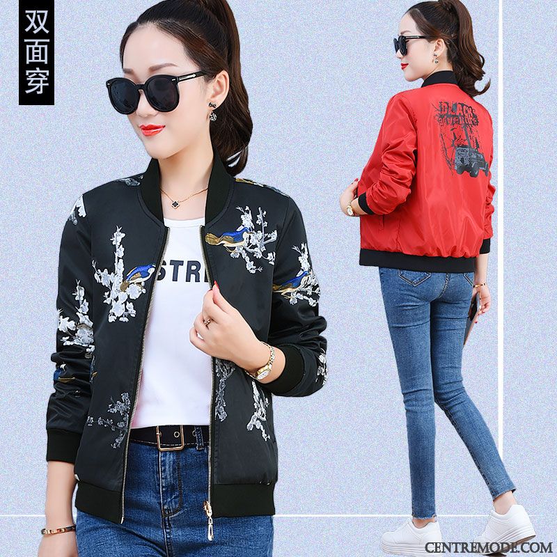 Vestes Femme Mode L'automne Printemps Vêtements De Baseball Manteau Fleur Impression Or