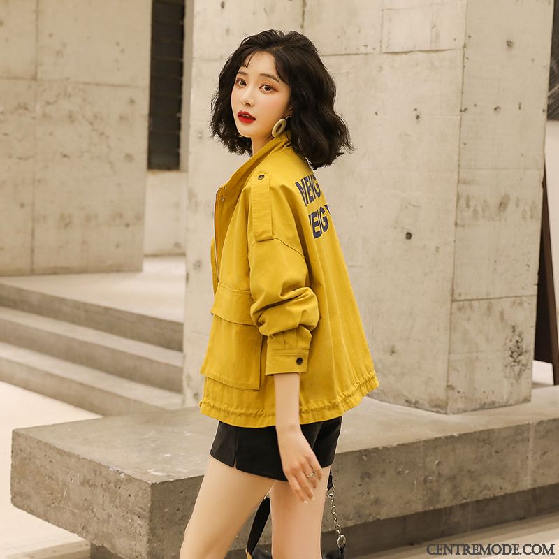 Vestes Femme Tendance Une Veste Décontractée Baggy Courte Printemps Jaune