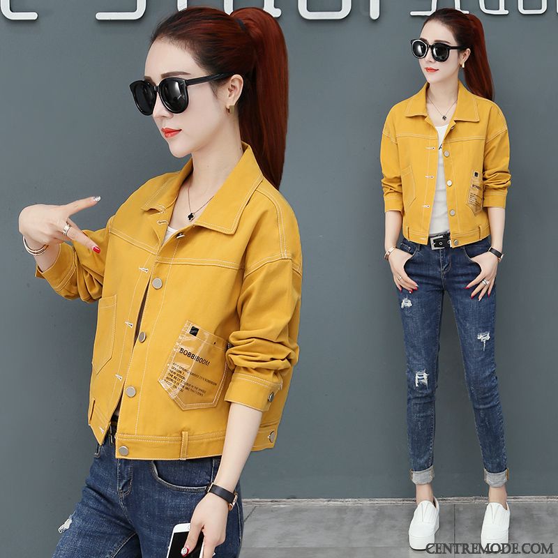 Vestes Femme Une Veste Décontractée Court Baggy Printemps L'automne Jaune