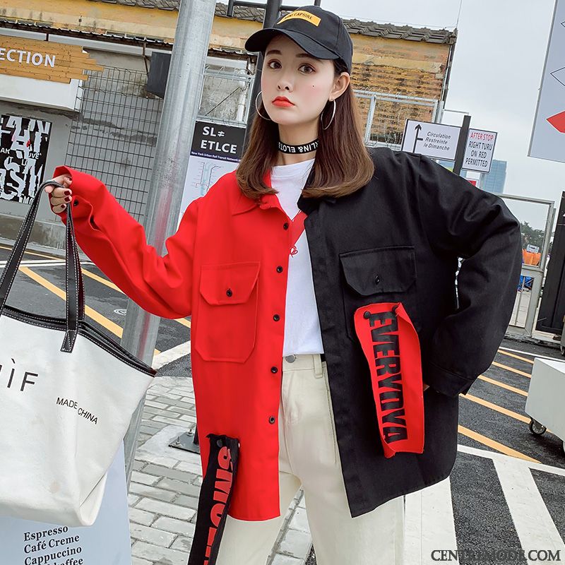 Vestes Femme Vêtements De Baseball Épissure Campus Vent Baggy Asymétrie Étudiant Couleur De Contraste Jaune