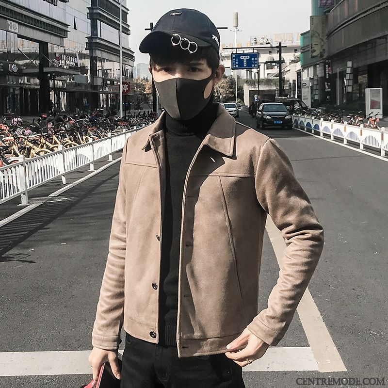 Vestes Homme Beau Tendance Manteau Personnalité Slim Cuir Suède