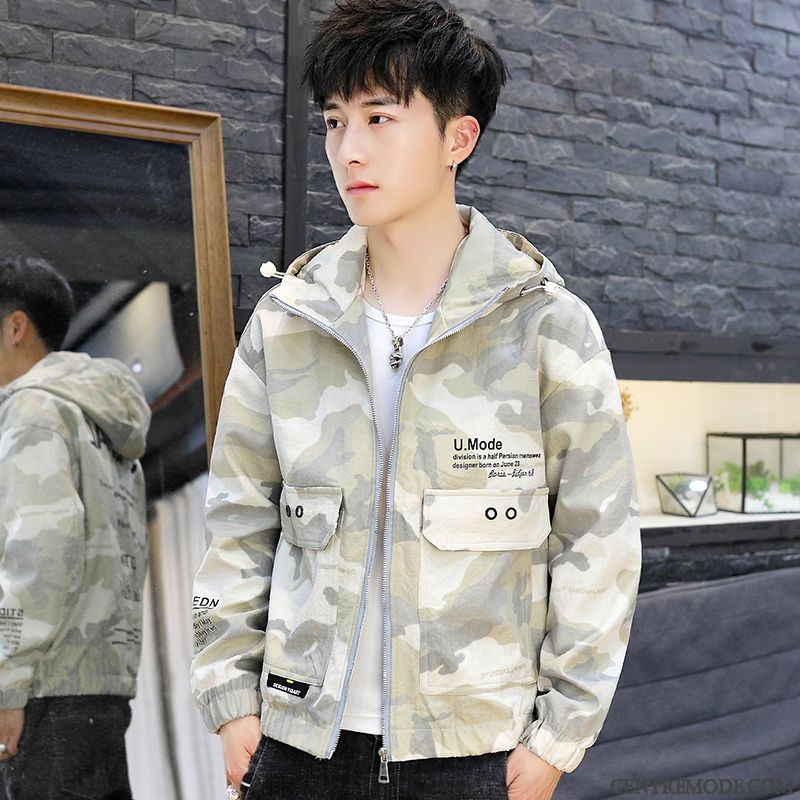 Vestes Homme Camouflage Cargo Printemps Tendance Baggy L'automne Vert