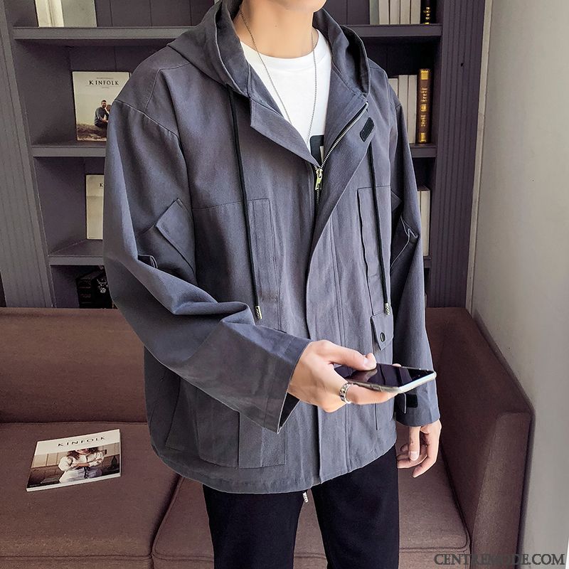 Vestes Homme Capuche Baggy L'automne Tendance Manteau Marque De Tendance Vert