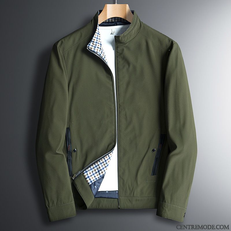 Vestes Homme Col Mandarin Printemps Âge Moyen De Travail L'automne Manteau Vert