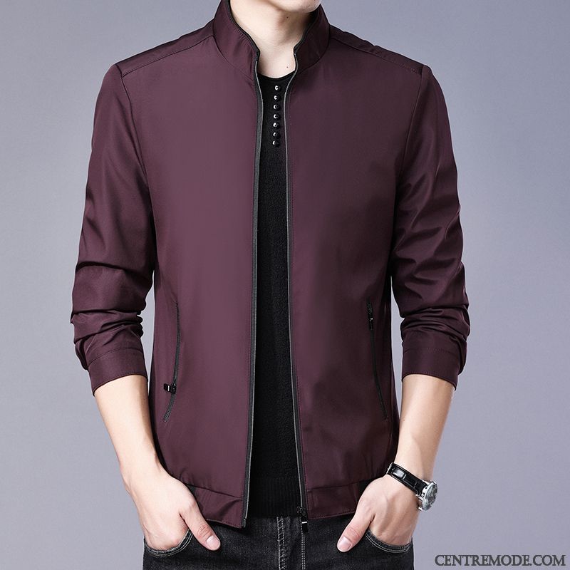 Vestes Homme De Travail Décontractée Hiver Âge Moyen Manteau Blouson Bordeaux