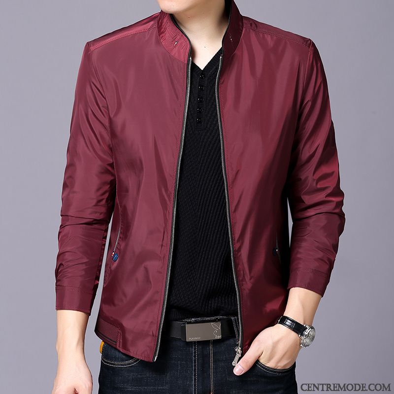 Vestes Homme De Travail Décontractée Hiver Âge Moyen Manteau Blouson Bordeaux