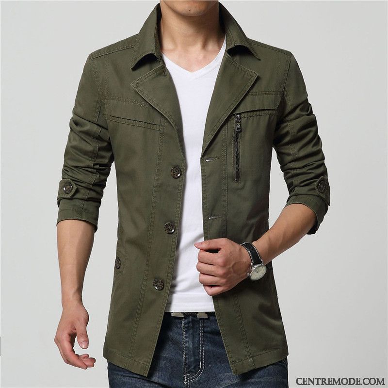 Vestes Homme Décontractée Jeunesse Tendance Manteau Printemps Kaki