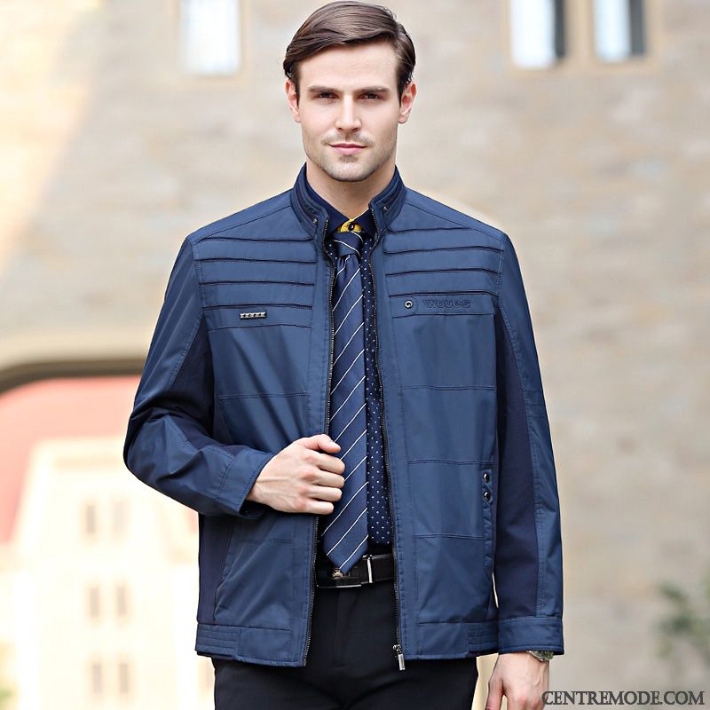 Vestes Homme Décontractée L'automne Manteau Blouson Col Mandarin Printemps Vert Foncé