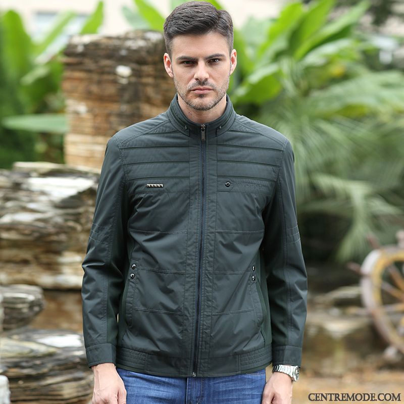 Vestes Homme Décontractée L'automne Manteau Blouson Col Mandarin Printemps Vert Foncé