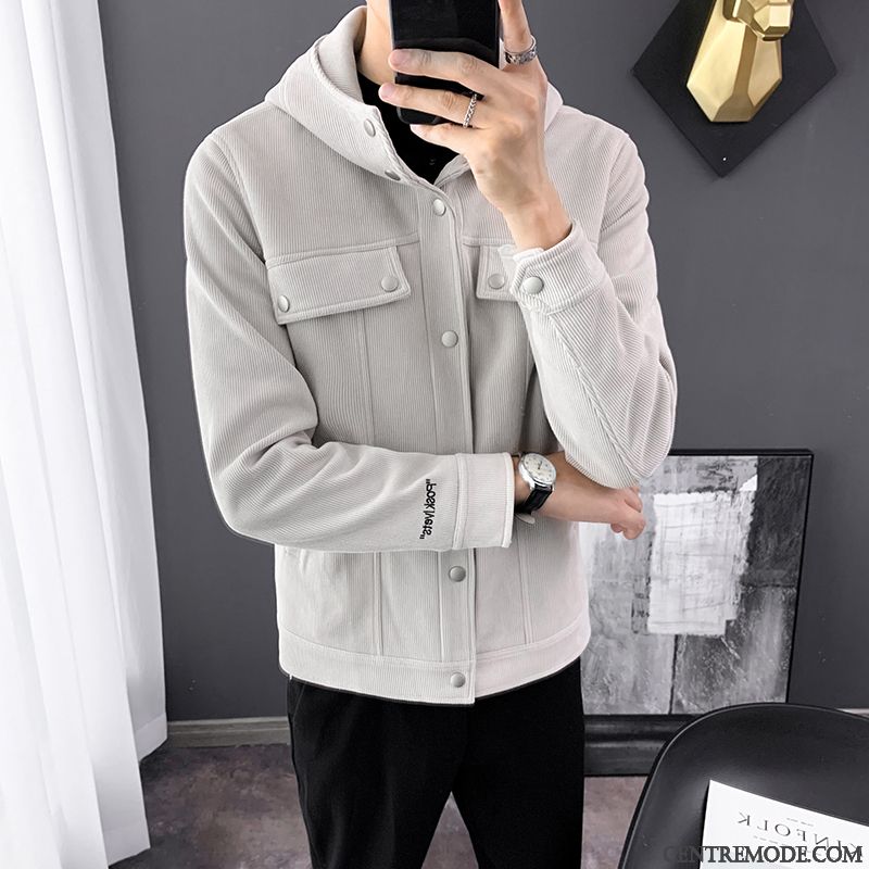 Vestes Homme Manteau Une Veste Capuche Tendance Printemps Velours Côtelé Jaune