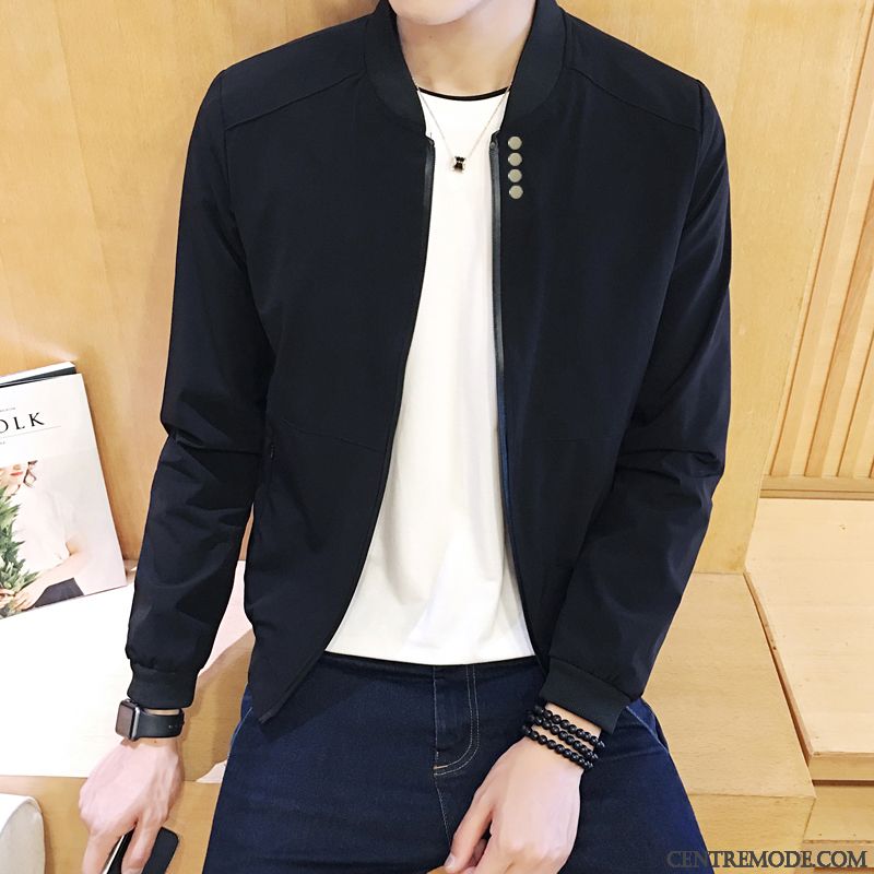 Vestes Homme Printemps Beau Slim Jeunesse L'automne Tendance Pure Bleu