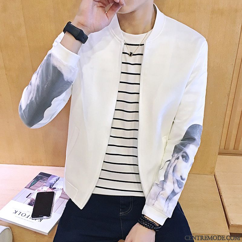 Vestes Homme Printemps Beau Slim Jeunesse L'automne Tendance Pure Bleu