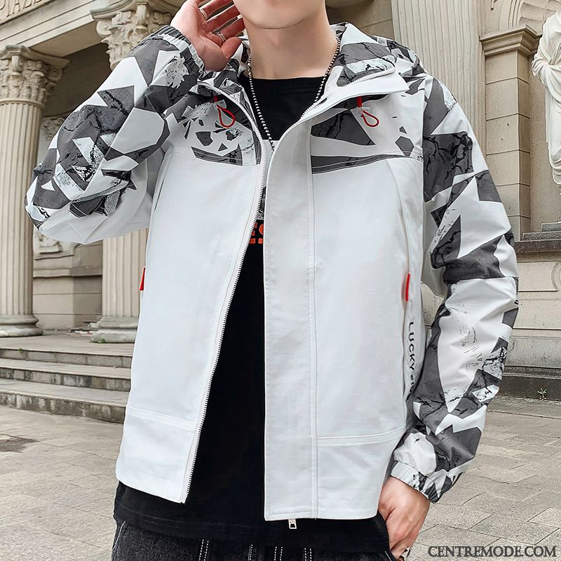 Vestes Homme Printemps Une Veste L'automne Mode Capuche Tendance Blanc