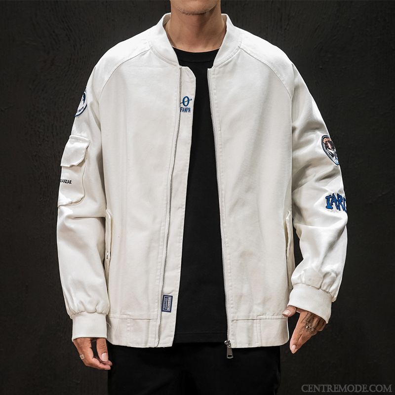 Vestes Homme Rétro Manteau Printemps L'automne Vêtements De Baseball Marque De Tendance Blanc