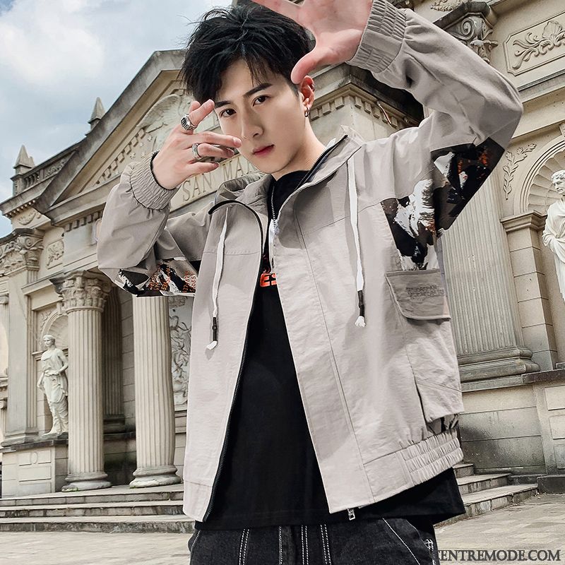 Vestes Homme Une Veste Camouflage Capuche Printemps Cargo Tendance Noir