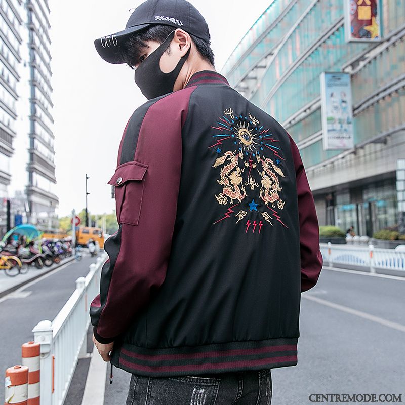 Vestes Homme Vêtements De Baseball L'automne Manteau Tendance Décontractée Légère Rouge