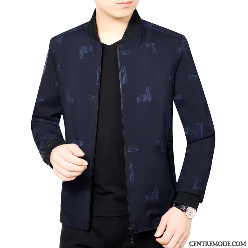 Vestes Homme Âge Moyen L'automne Manteau De Travail Légère Blouson Bleu