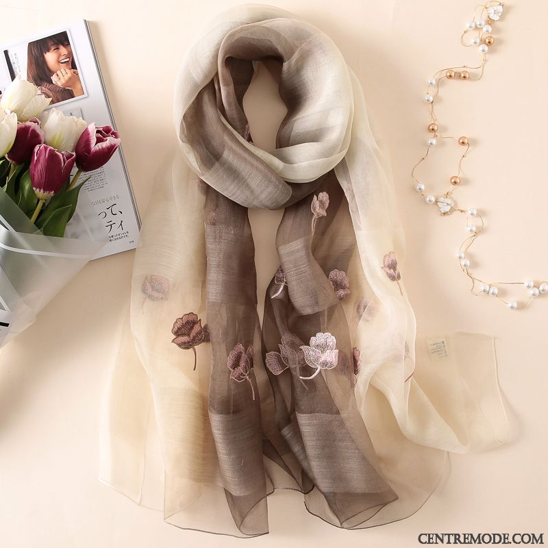 Écharpe Femme Maman Personnes Âgées Soie L'automne Beige Hiver Rose