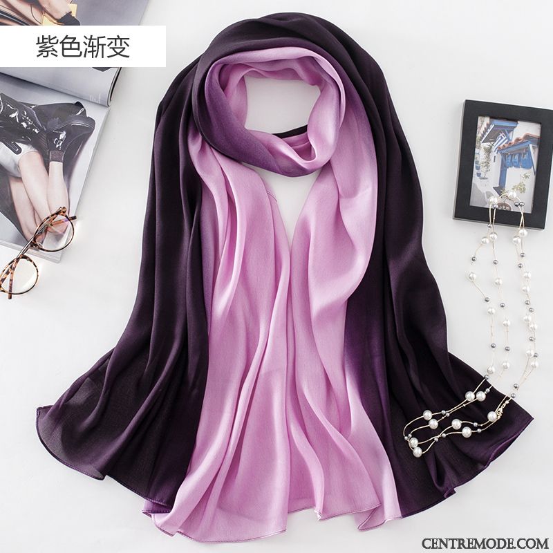 Écharpe Femme Multifonctions Gros Longue Section Mousseline De Soie L'automne Châle Violet