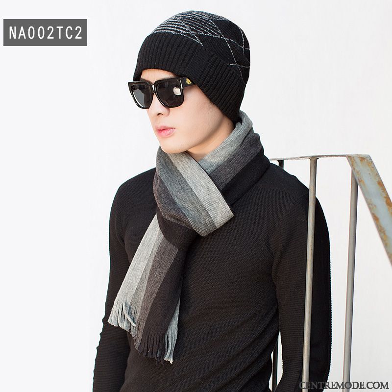 Écharpe Homme Bonnet De Laine Tricot Amoureux L'automne Hiver Jeune Noir