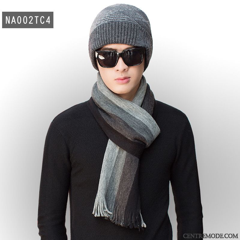 Écharpe Homme Bonnet De Laine Tricot Amoureux L'automne Hiver Jeune Noir