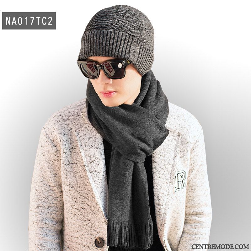 Écharpe Homme Bonnet De Laine Tricot Amoureux L'automne Hiver Jeune Noir