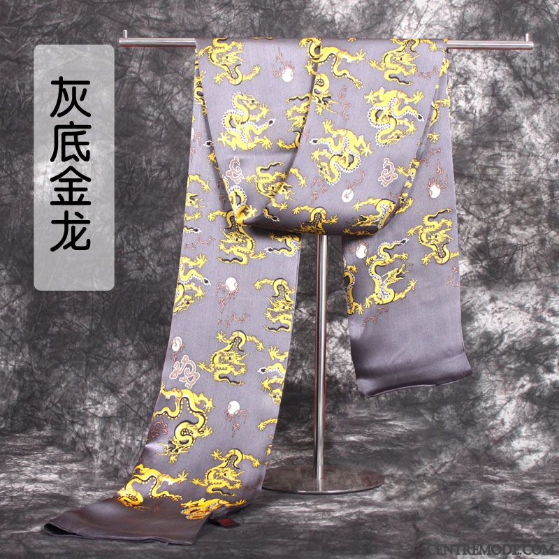 Écharpe Homme L'automne Soie Été Dragon Tendance Couche Double Jaune