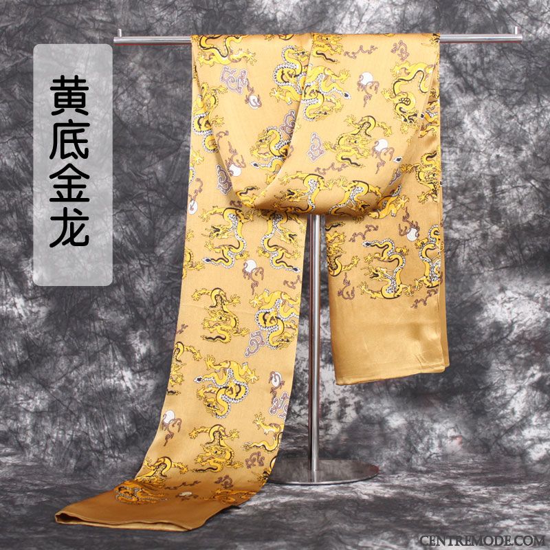 Écharpe Homme L'automne Soie Été Dragon Tendance Couche Double Jaune