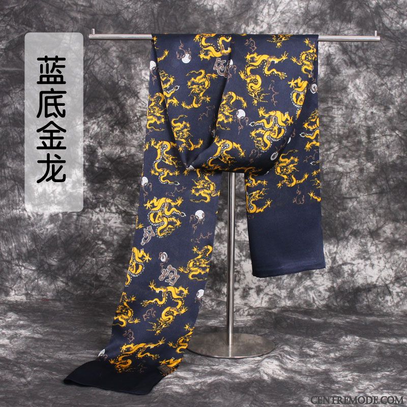 Écharpe Homme L'automne Soie Été Dragon Tendance Couche Double Jaune