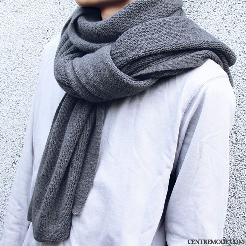 Écharpe Homme L'automne Tendance Étudiant Collier Tricot Simple Gris Clair