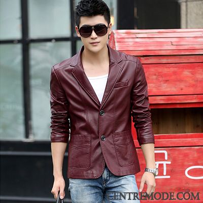 Blouson Cuir Fashion Homme Beige Lawngreen, Veste Cuir Homme Ete Pas Cher Soldes